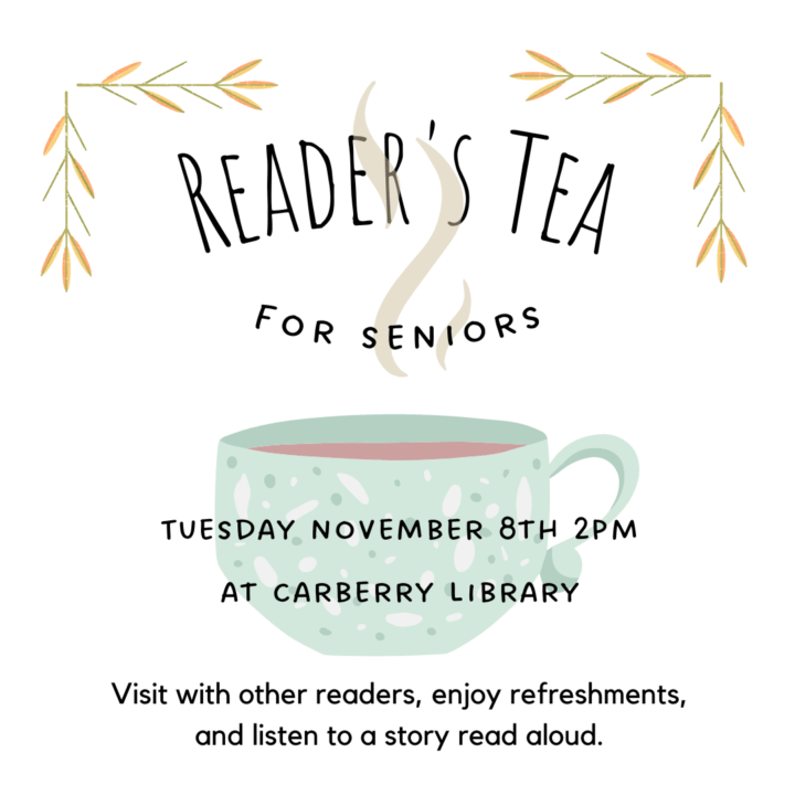 Reader’s Tea for Seniors at Carberry Library